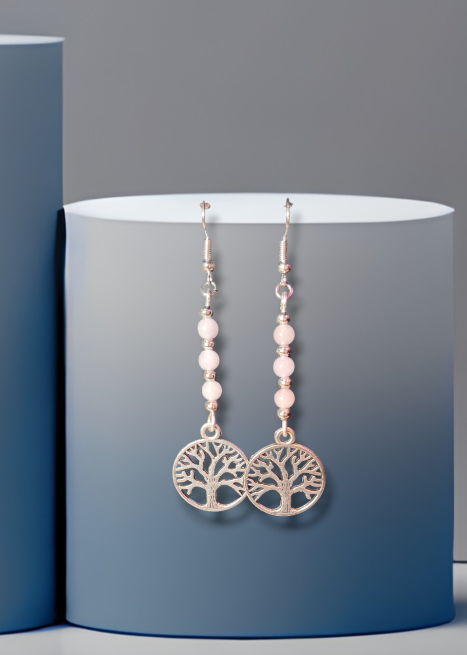 Rose Quartz Tree Earrings