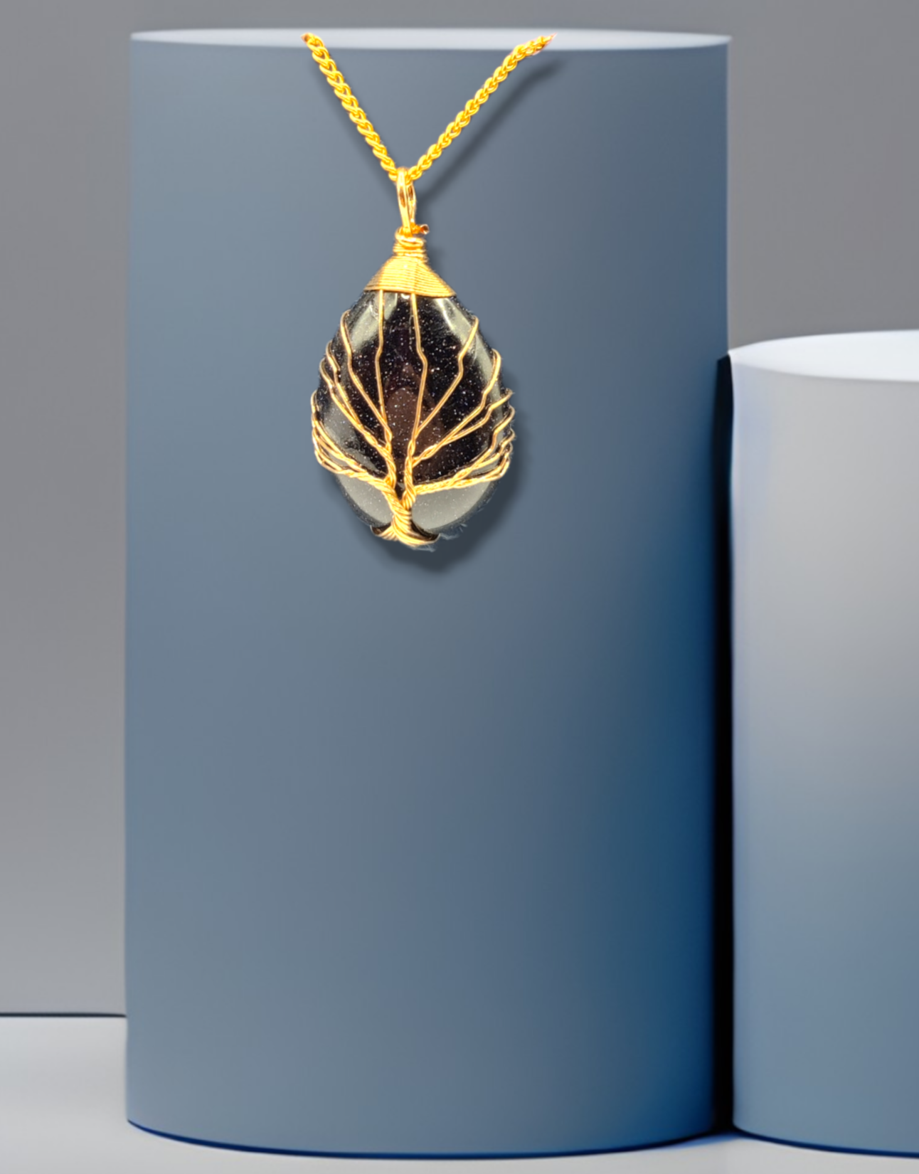 blue sandstone wire wrapped tree of life handmade crystal necklace jewelry