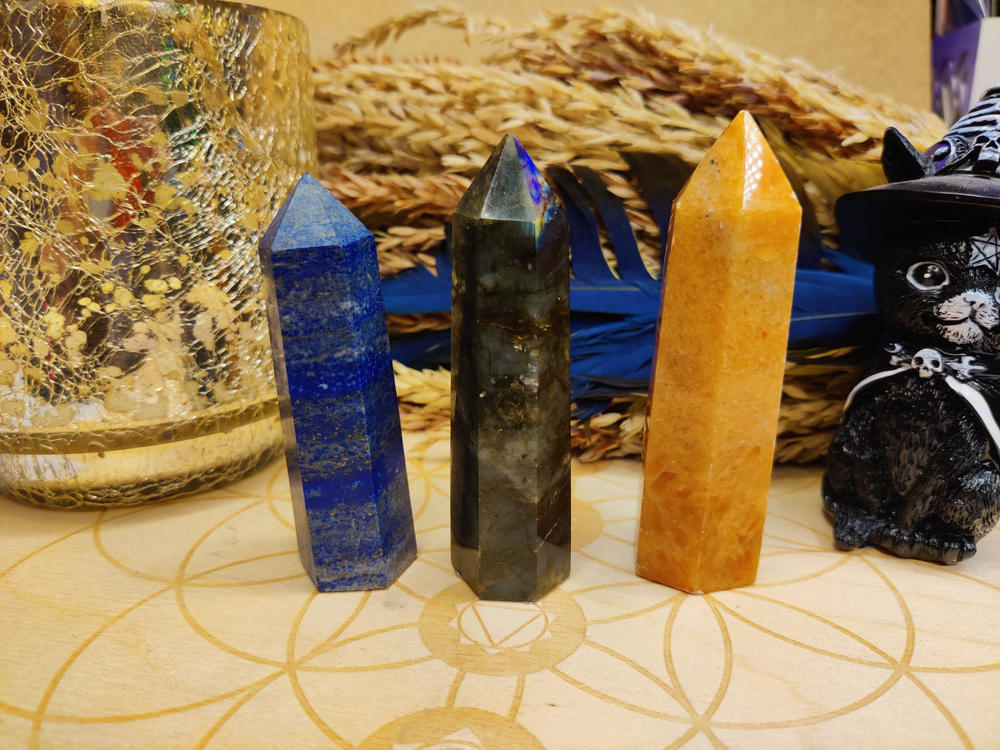 Lapis lazuli labradorite sunstone crystal carving towers gemstone