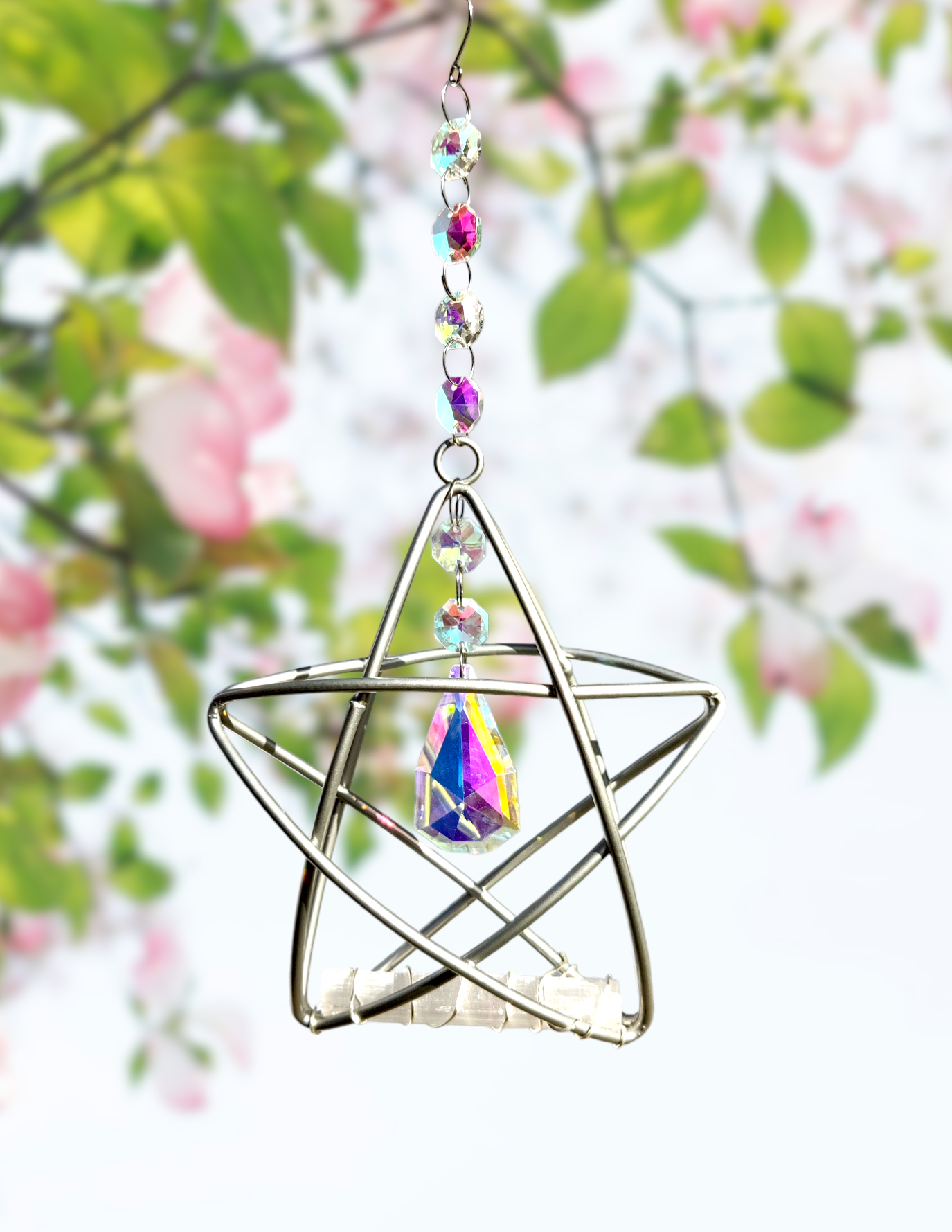 star frame selenite crystal suncatcher