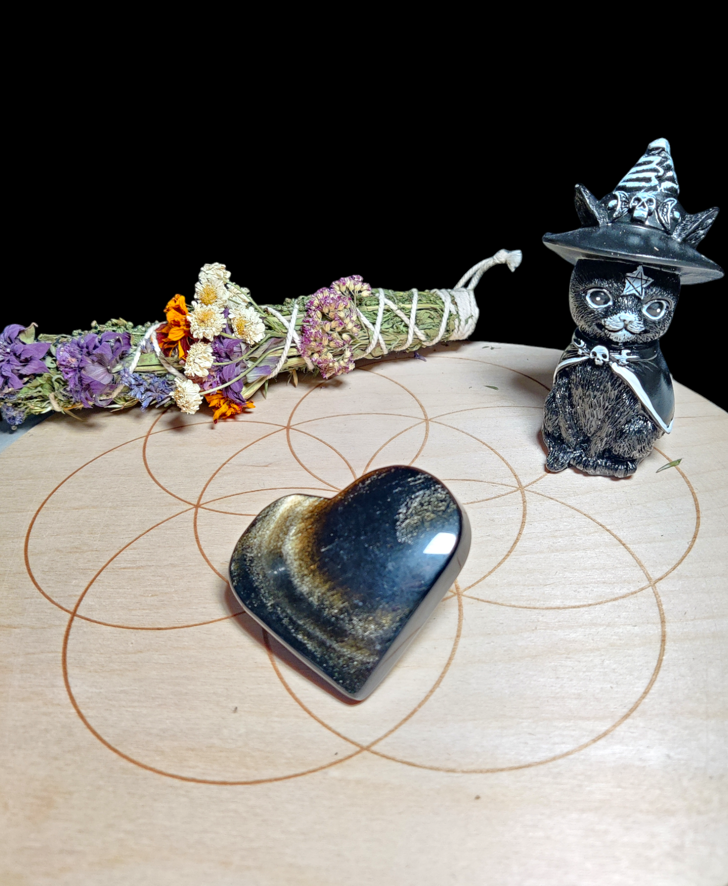 golden obsidian heart carving crystal gemstone