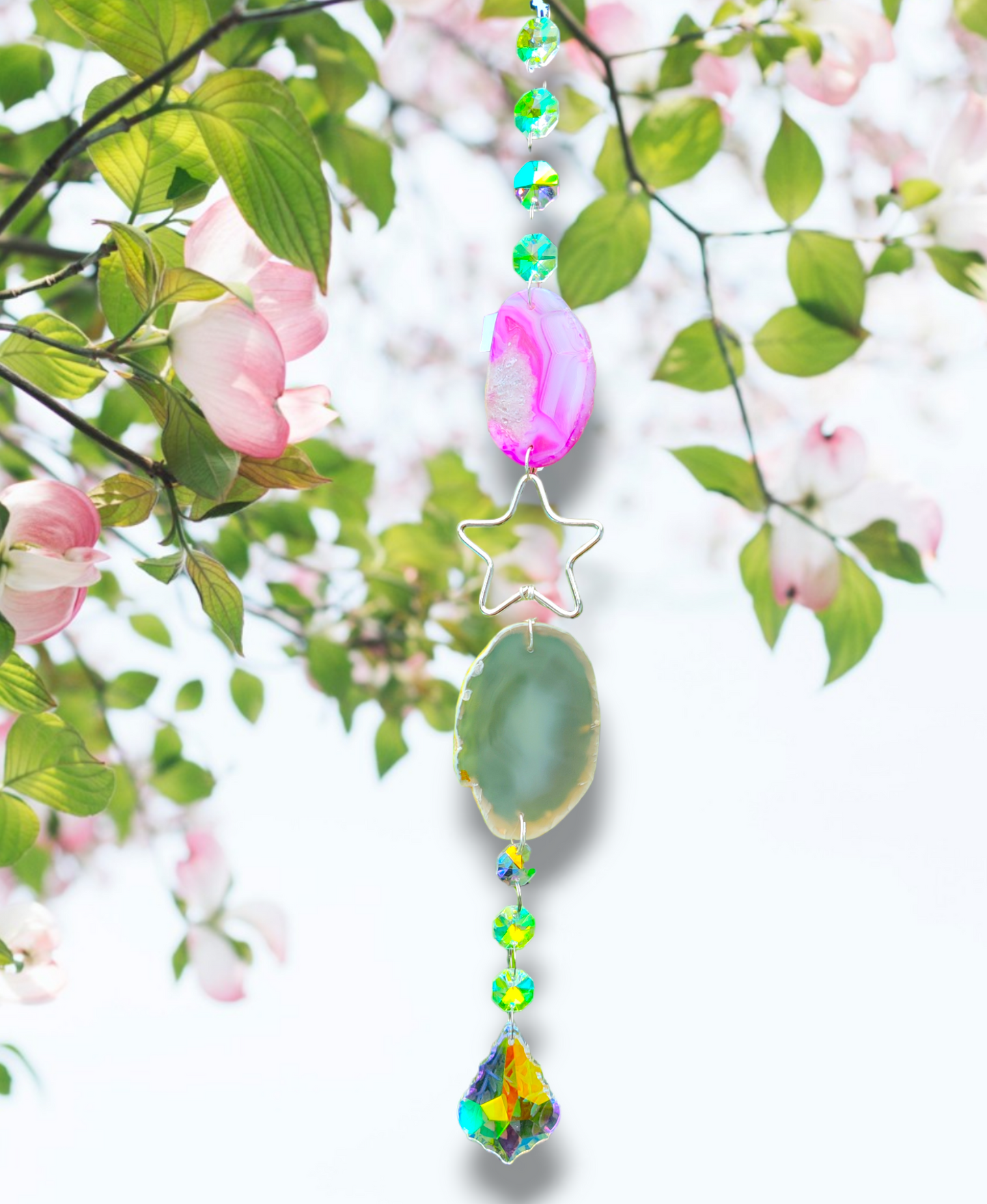Gray and Pink Agate Suncatcher