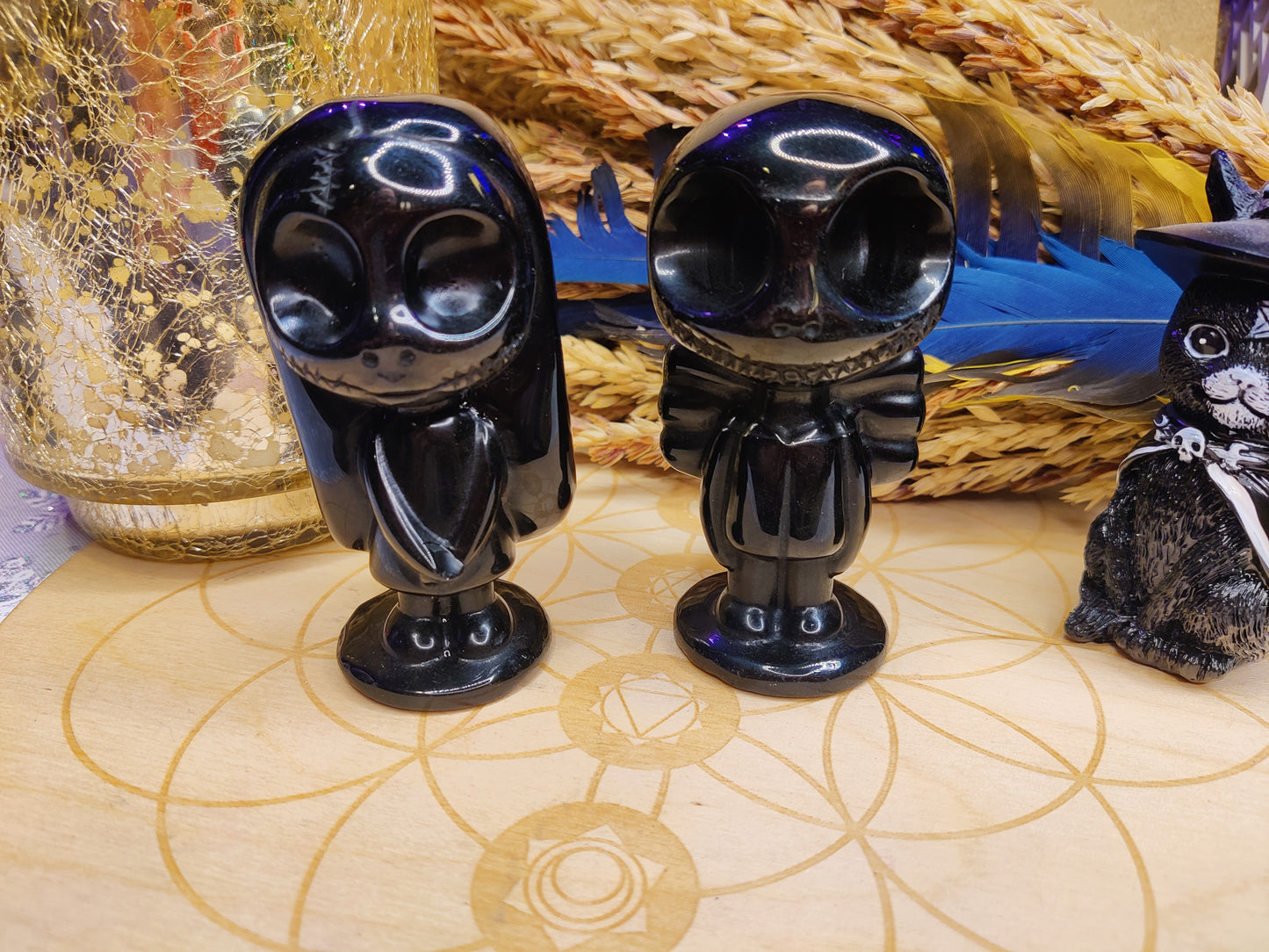 jack and sally nightmare before christmas obsidian crystal carvings