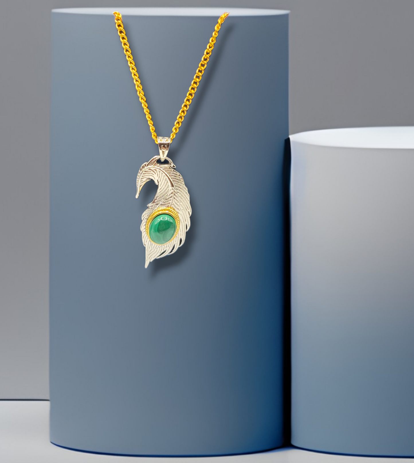 Two Tone Malachite Feather Necklace