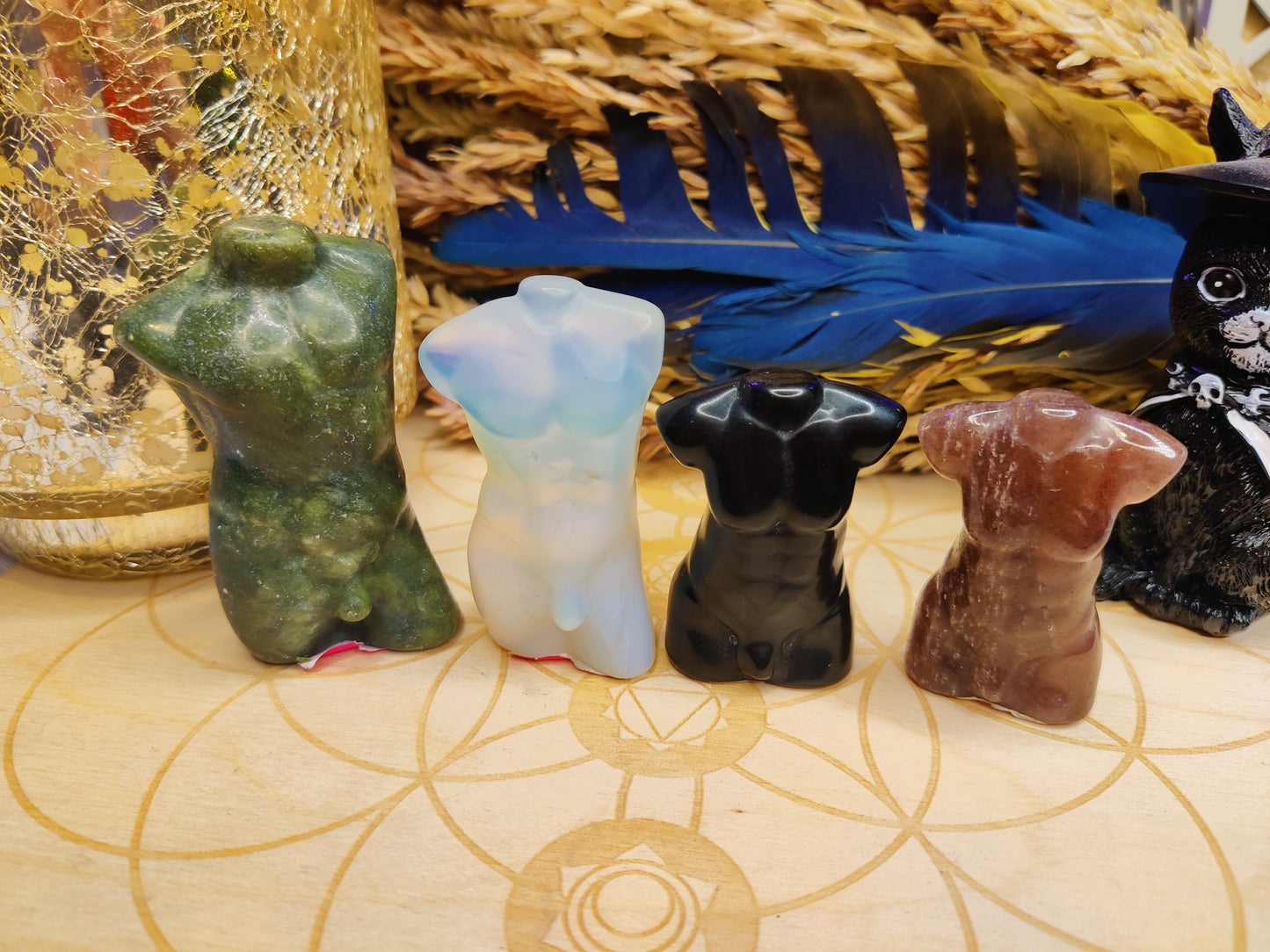 crystal carvings body jade opalite obsidian strawberry quartz