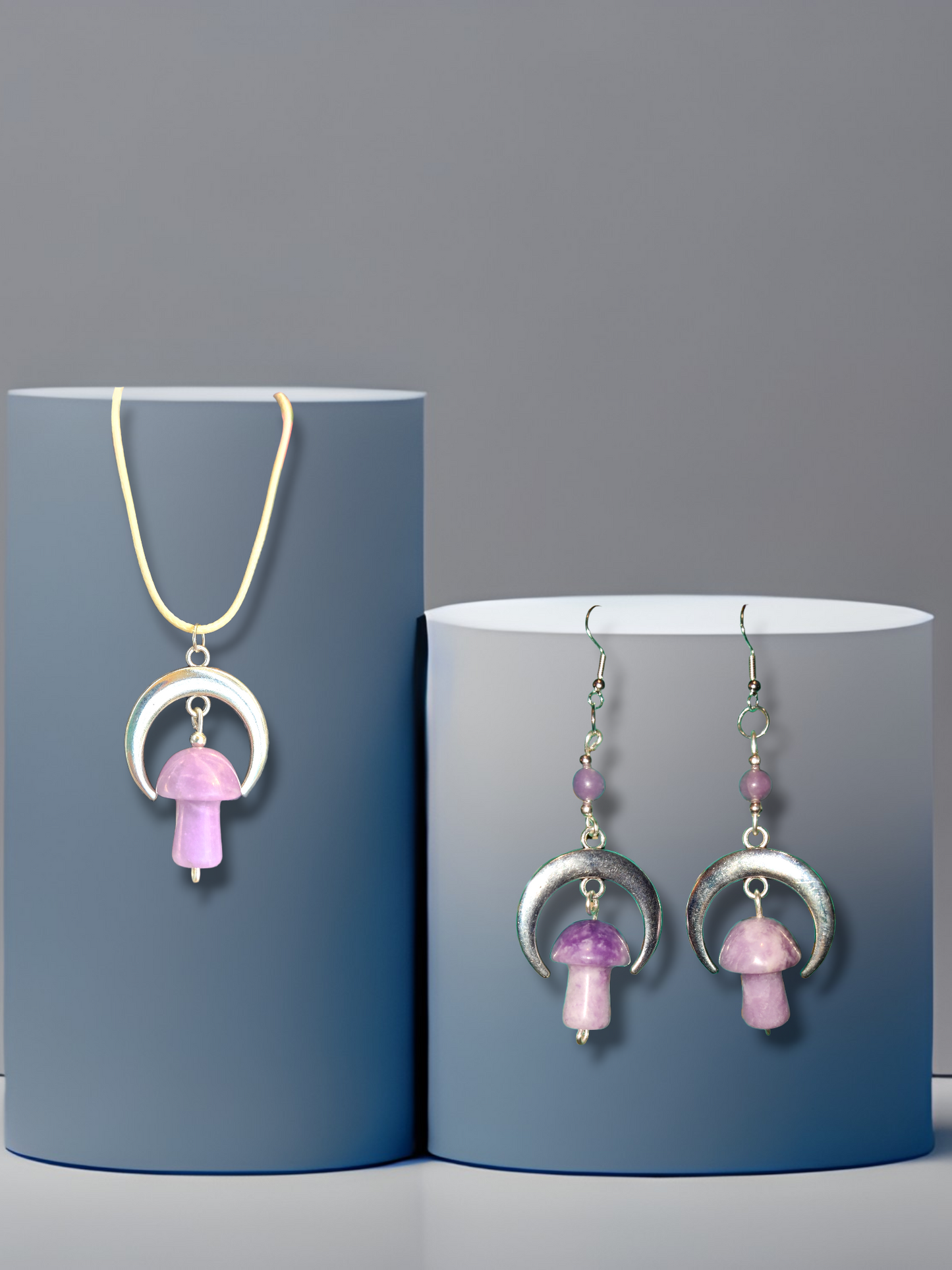 Lepidolite Mushroom Earrings and Necklace