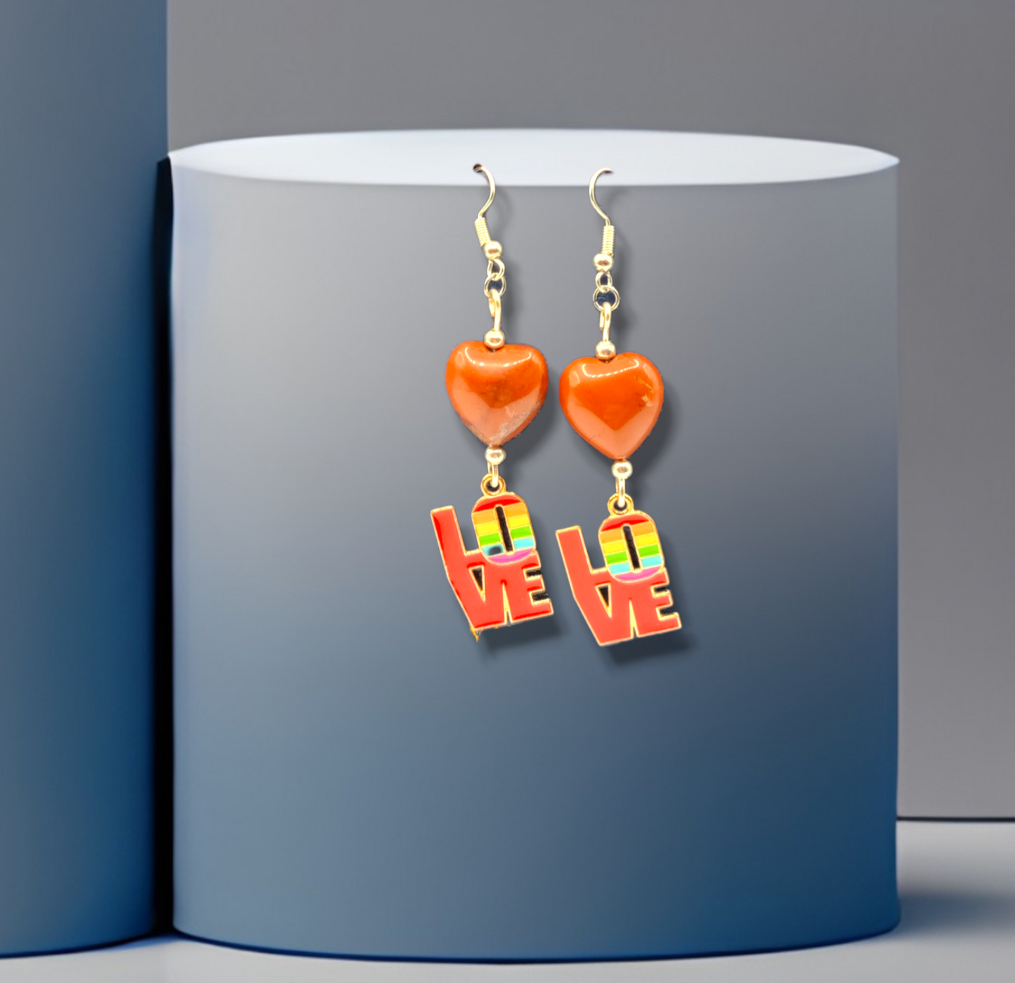 Pride Love heart red jasper handmade crystal earrings jewelry