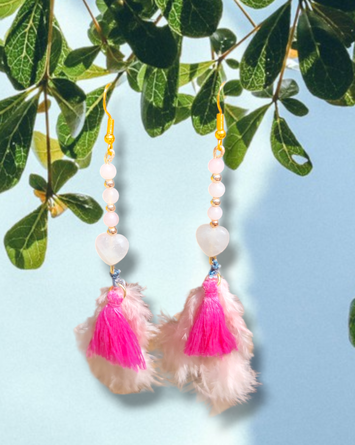 Rose Quartz Feather Earrings
