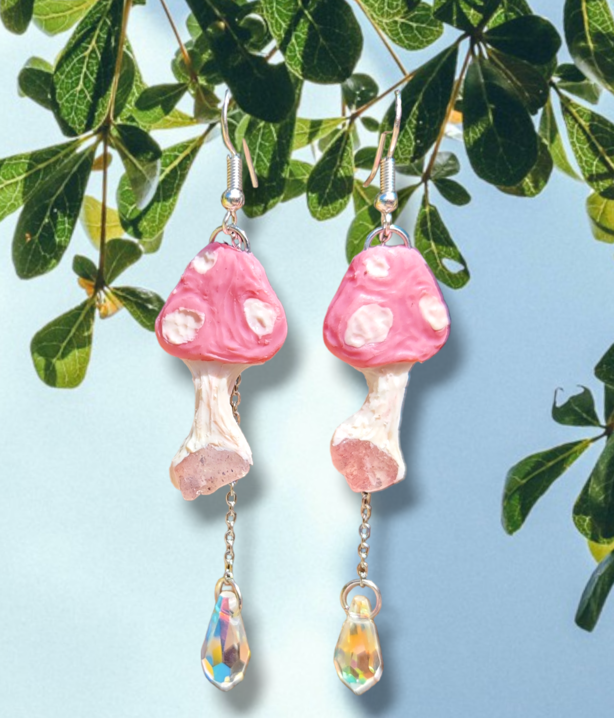 Strawberry Quartz Mushroom Earrings