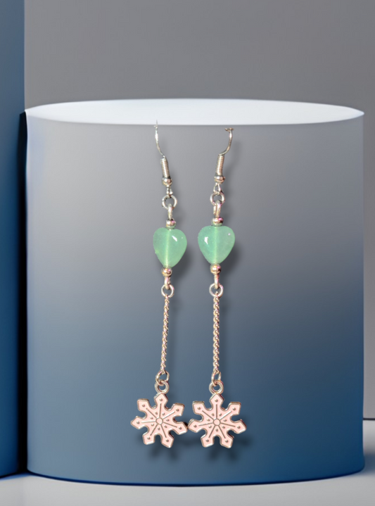green aventurine heart snowflake crystal gemstone earrings jewelry