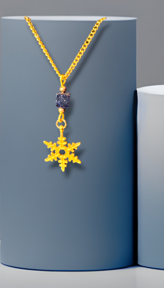 snowflake blue sandstone crystal gemstone necklace