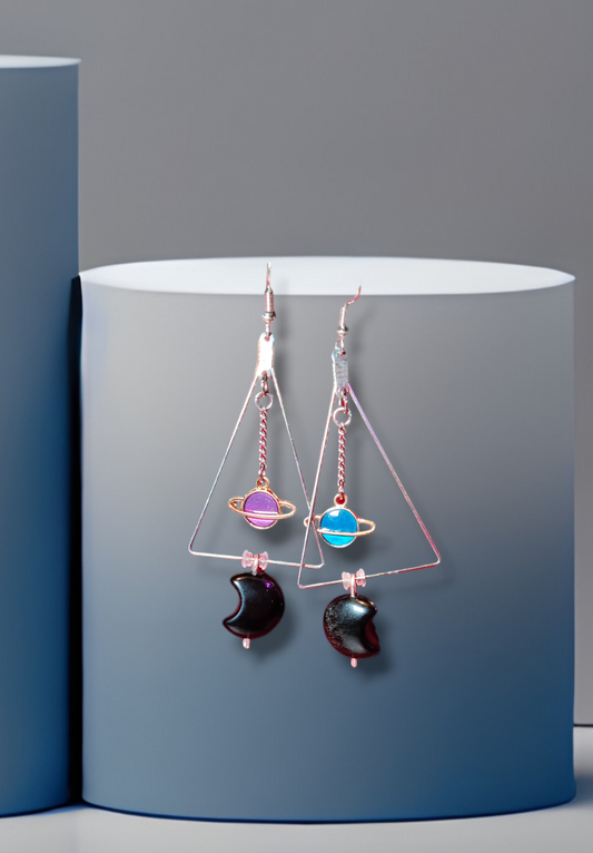 planet obsidian crystal gemstone earrings jewelry
