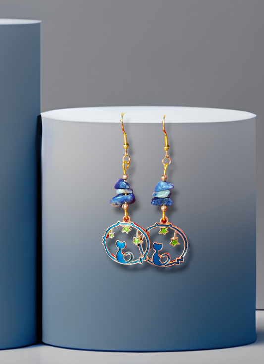 cat earrings with crystal gemstone sodalite jewelry