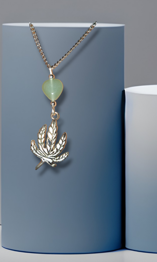 cannabis leaf green aventurine crystal gemstone necklace jewelry