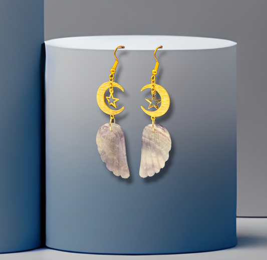 Amethyst moon and star handmade crystal earrings jewelry