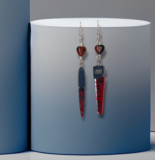 handmade crystal weapon earrings with mahogany obsidian for halloween jewelry 