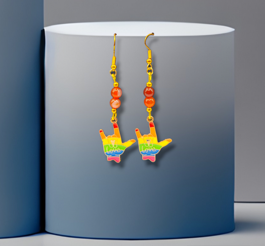 Pride sign language i love you handmade crystal carnelian earrings jewelry