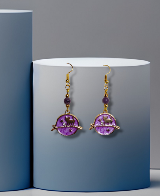 Lepidolite and Cat Earrings