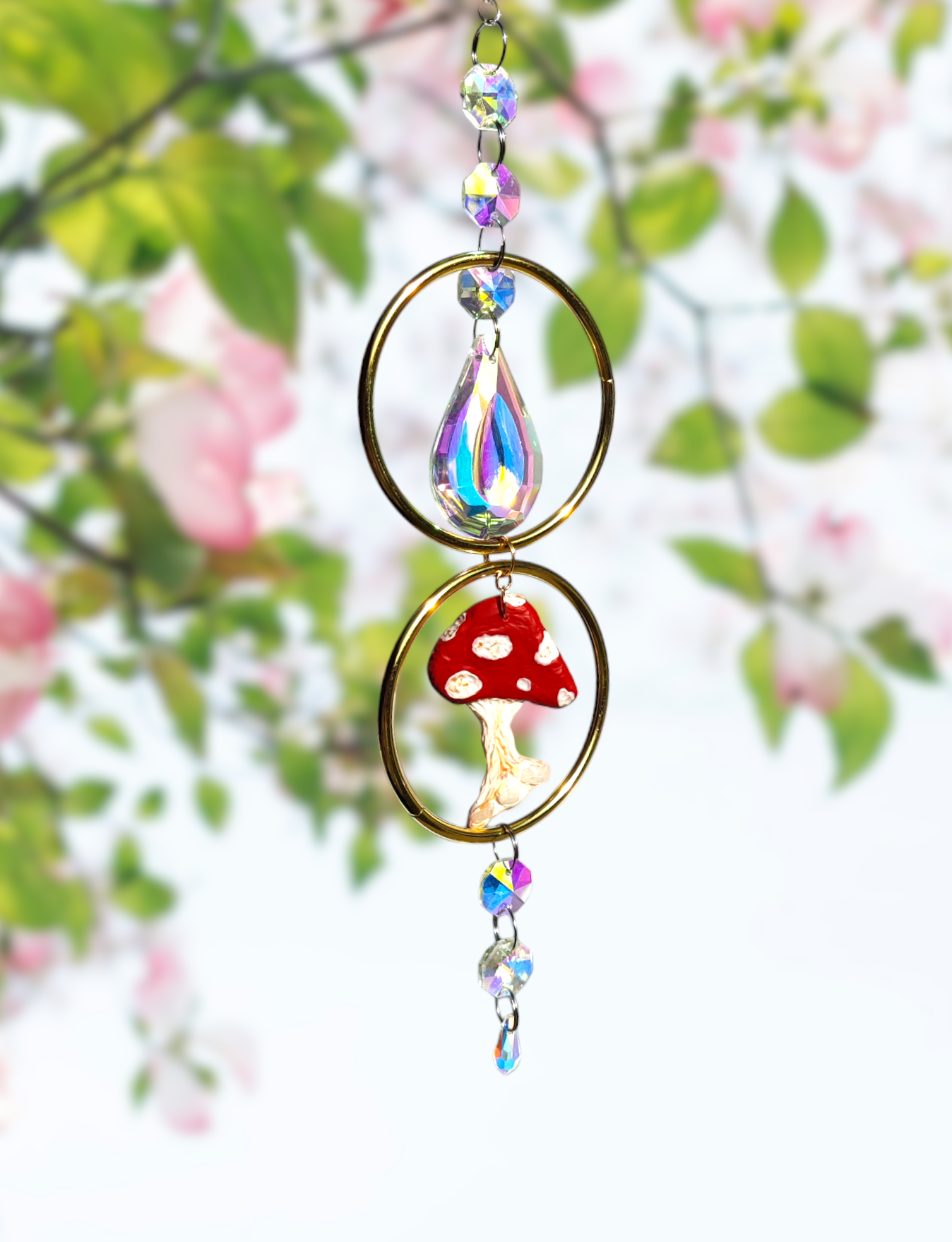 mushroom clear quartz borealis crystal suncatcher