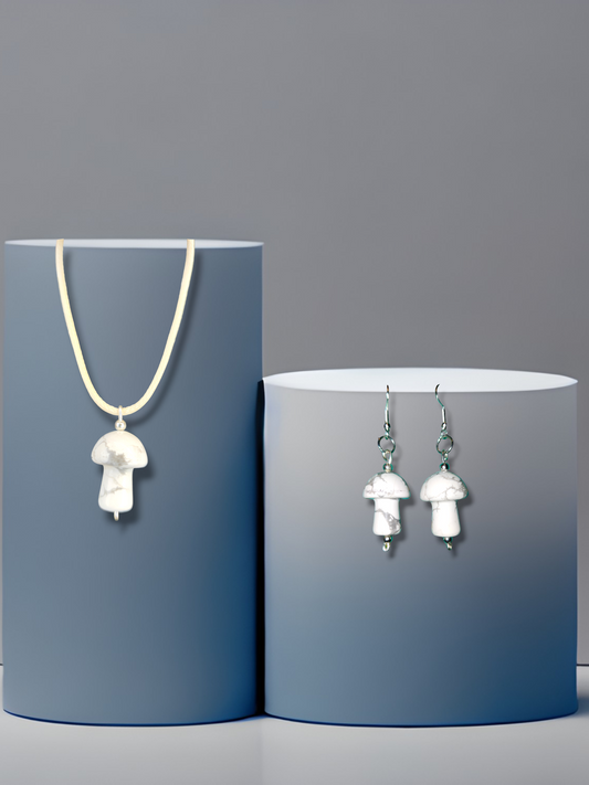 Simple Howlite Mushroom earrings and necklace