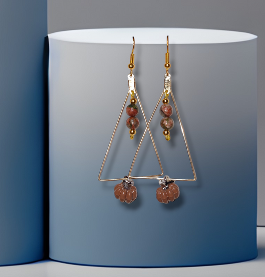 Hnadmade crystal earrings wsith pumpkins and unakite for fall.