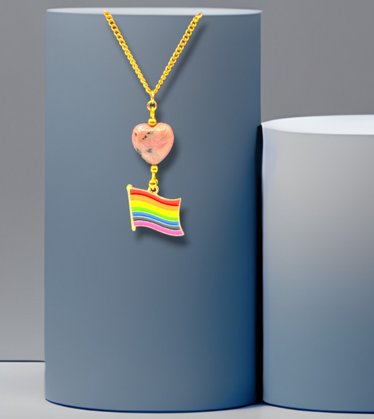 rhodonite heart pride flag handmade crystal necklace jewelry
