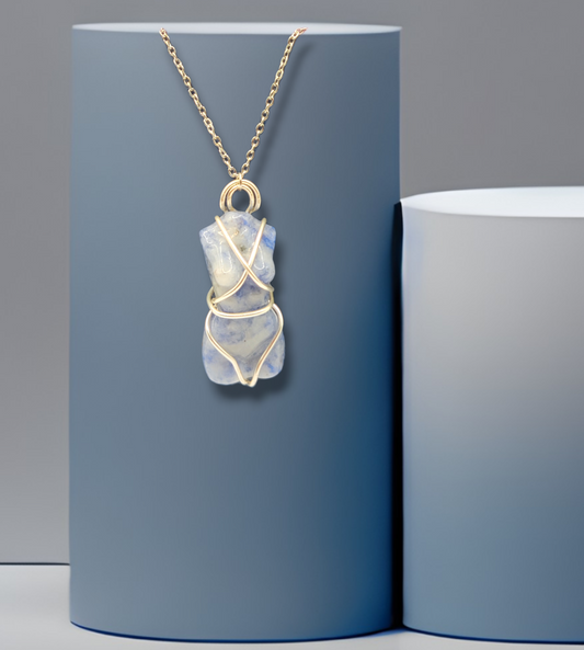 Blue Spot Jasper lady body wire wrapped bondage handmade crystal necklace jewelry