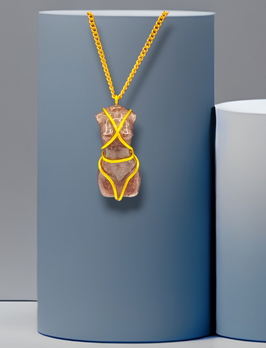 strawberry quartz lady body bondage wire wrapped handmade crystal necklace jewelry
